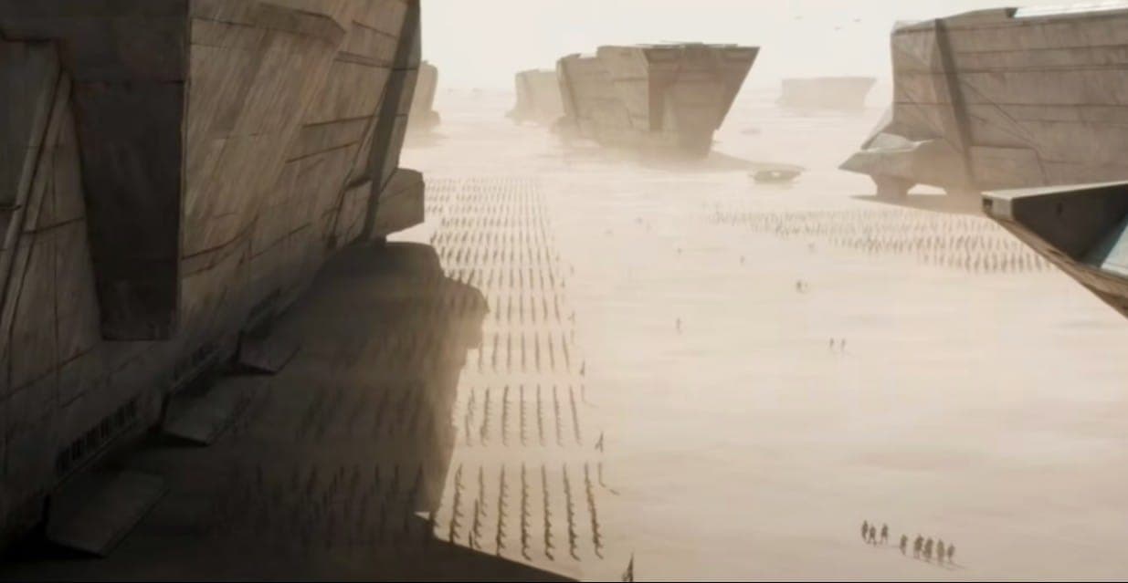 Дом Атрейдесов прибыл на Дюну. Кадр из фильма "Дюна", Legendary Pictures, 2021 