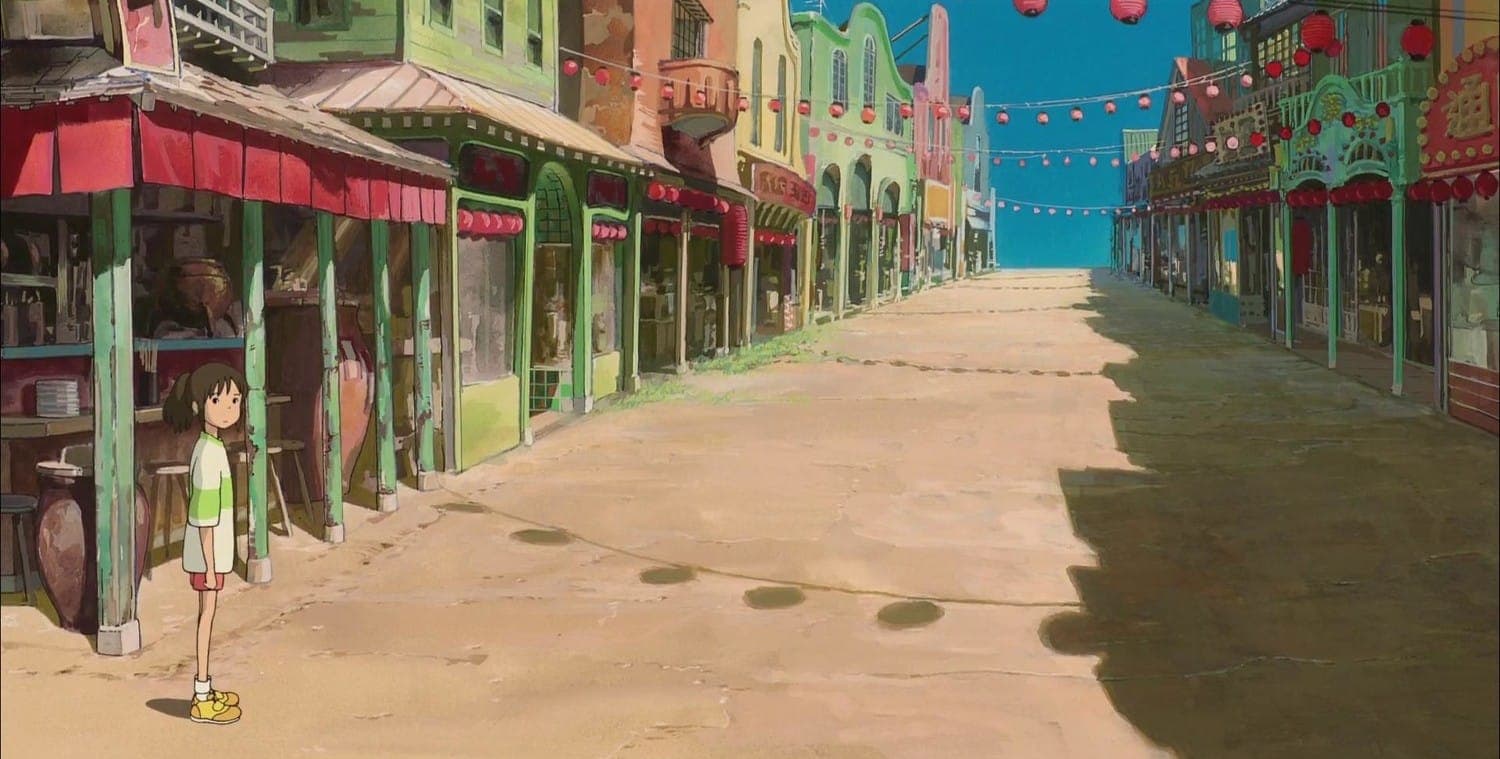 Тихиро в городе духов. Кадр из аниме "Унесенные призраками", 2001, Studio Ghibli, Хаяо Миядзакианиме "Унесенные призраками", 2001, Studio Ghibli, Хаяо Миядзаки