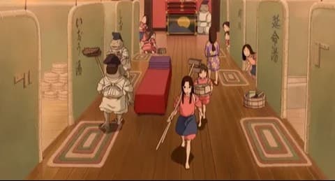 Внутри купальни. Кадр из аниме "Унесенные призраками", 2001, Studio Ghibli, Хаяо Миядзаки