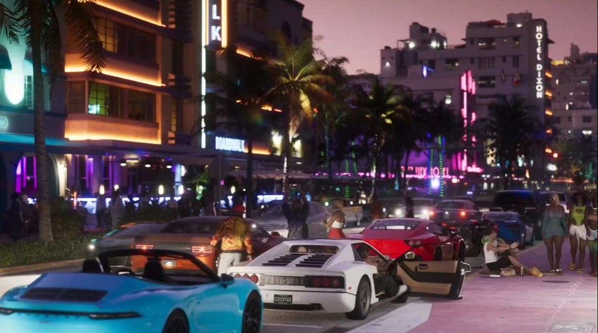 Оушен драйв в трейлере GTA 6. Кадр из видео к игре GTA VI. 2023-2026, Rockstar Studios
