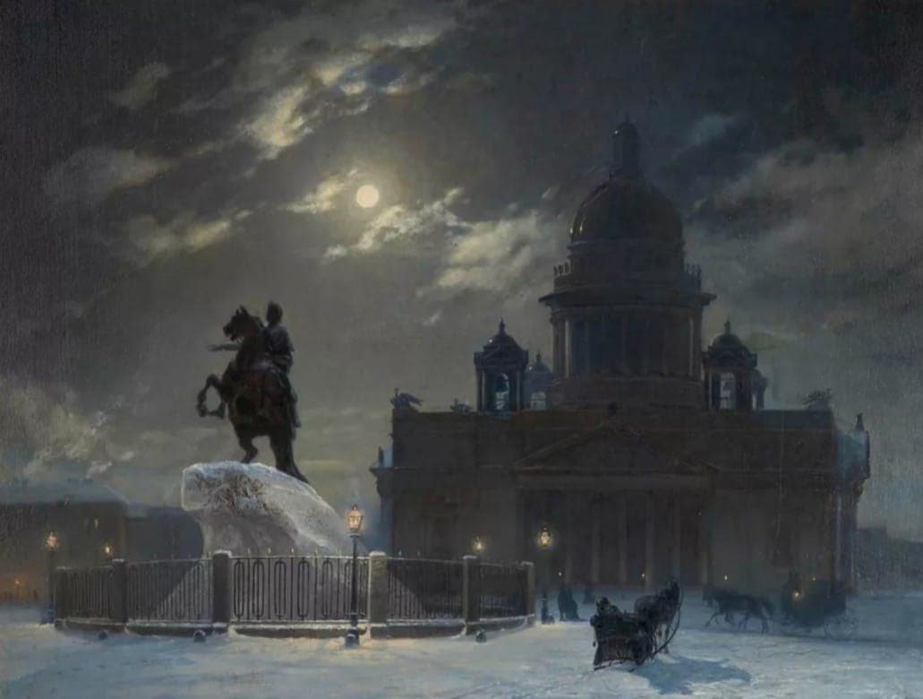 В. Суриков. «Вид памятника Петру I на Сенатской площади в Санкт-Петербурге». Собрание Красноярского художественного музея имени В. И. Сурикова